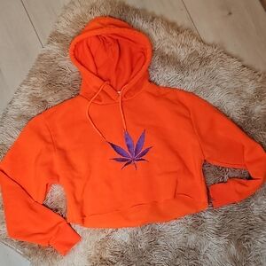 Catherine Fulmer Cozy Luxe Clockwork Cropped Hoodie Neon Orange Purple Mary Jane
